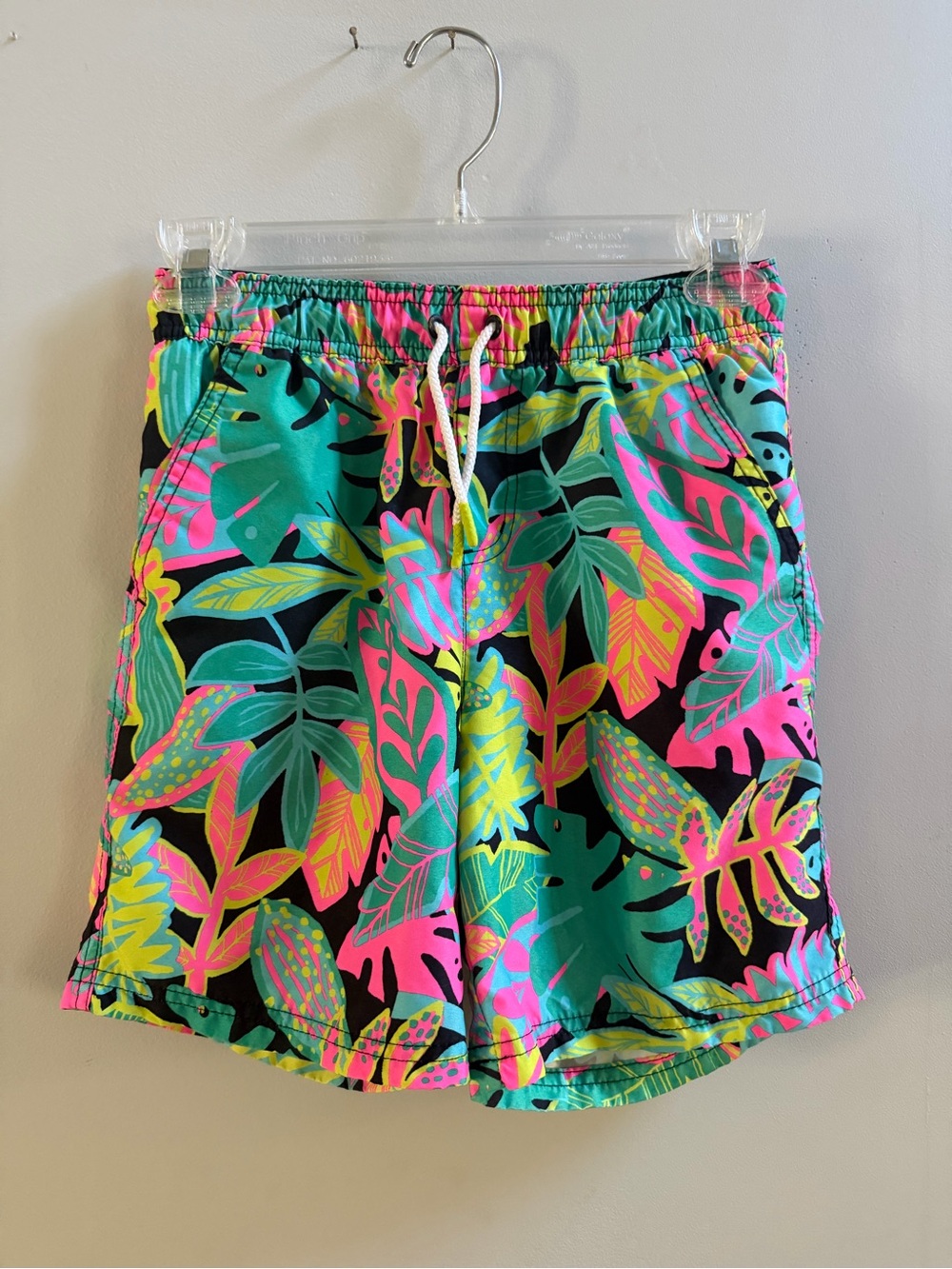Cat & Jack Boy's Tropical Leaf Swim Shorts - Neon Pink & Teal
